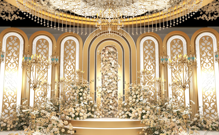 伊宁市香槟色调婚礼堂效果展示